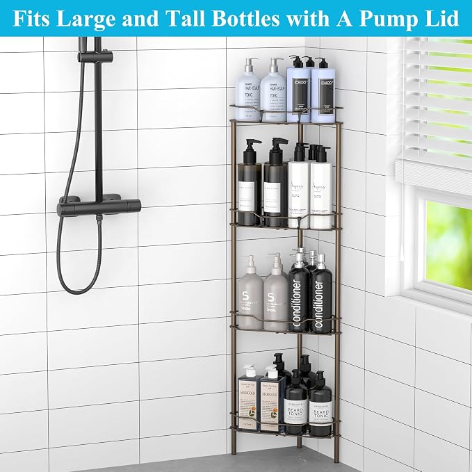 HuggieGems Metal Floor Standing Corner Shower Caddy, 4 Tier - Image 4