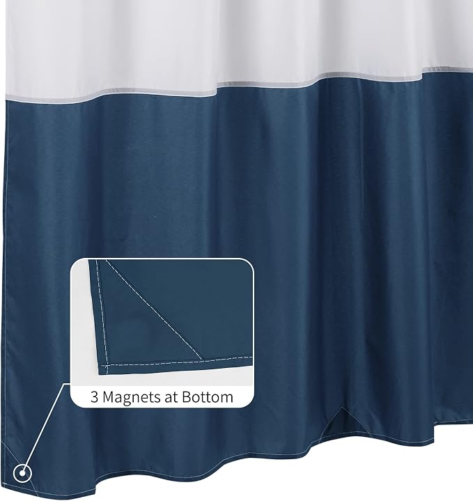 ALYVIA SPRING Waterproof Fabric Shower Curtain or Liner White/Navy - Image 2