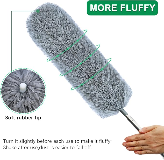 Microfiber Feather Duster with Extendable Pole, 100-inch Extra-Long Dusters - Image 5