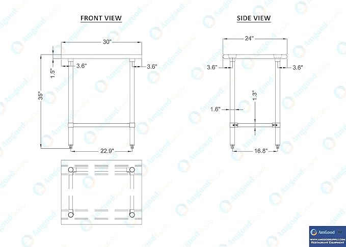 AmGood Stainless Steel Work Table Open Base | NSF Kitchen Island Food Prep | Laundry Garage Utility Bench (30" Long X 24" Deep)