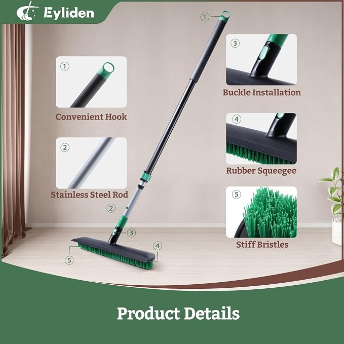 Eyliden Scrub Brush with Squeegee, Floor Deck Tile Bath Cleaning Scrubber | - Image 5