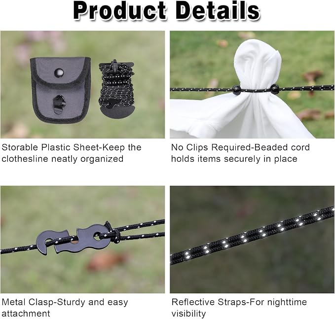 EXVITAL Portable Travel Clothesline Lightweight Camping Clothes Line - Image 4