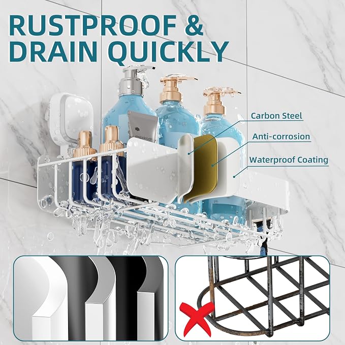 TAILI Shower Caddy Suction Cup Rustproof Metal Shower Shelves White 2pack - Image 9