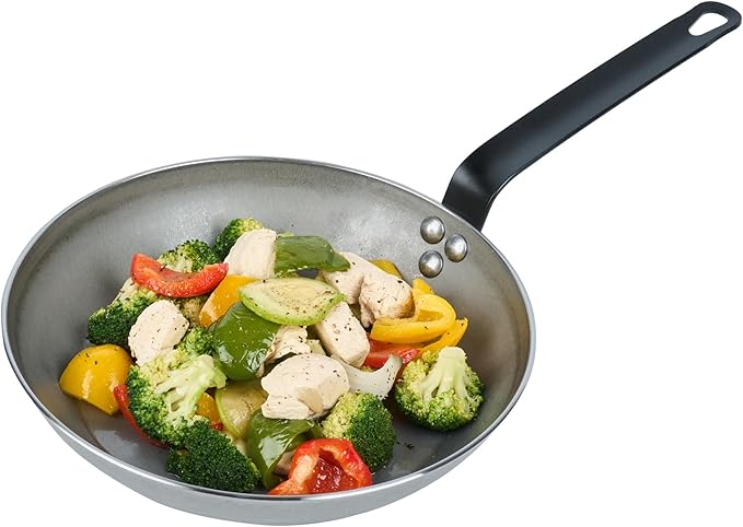 Restaurantware Fry Pan 1 Pack of 10.2 Inches Carbon Steel Non-Stick Searing Pan With Ergonomic Handle Silver For Sauteing and Omelets