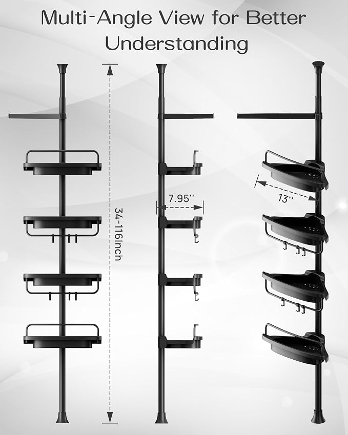 ALLZONE Corner Shower Caddy Tension Pole, Extendable Rustproof Stainless Steel - Image 2