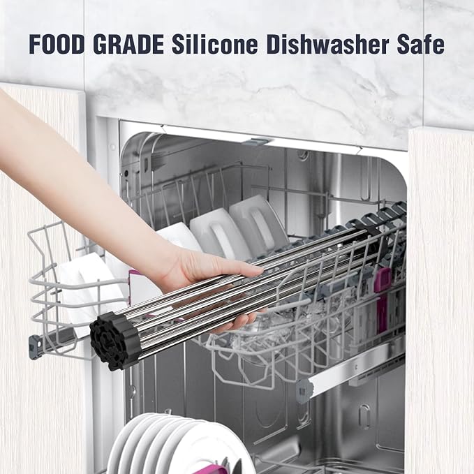 Tomorotec Roll Up Dish Drying Rack Over Sink, 304 Steel, Heat-Resistant Trivet - Image 7