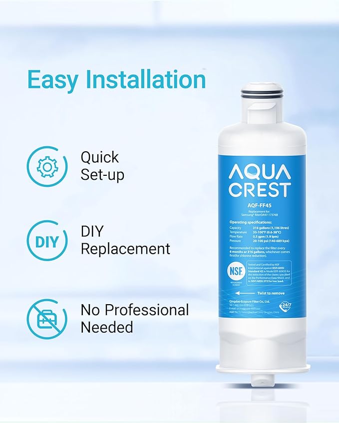 AQUA CREST DA97-17376B Replacement for Samsung DA97-08006C, HAF-QIN/EXP, RS27T5200SR, RF28T5001SR, RF24R7201SR, RF28R6201SR, AQF-FF45, Refrigerator Water Filter (Pack of 3)