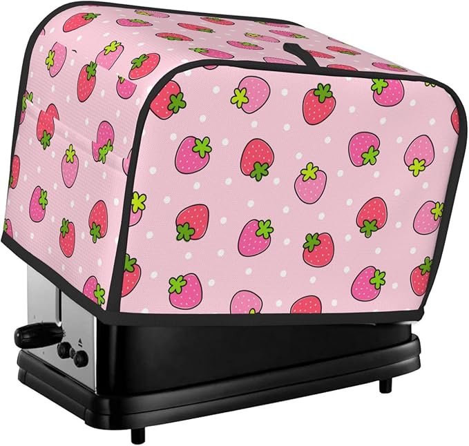 Pink Cute Strawberry 2 Slice Toaster Cover, Waterproof Toaster Dust Cover Bread Maker Protective For Small Kitchen Appliance Dining Room Home Table Decor Gifts