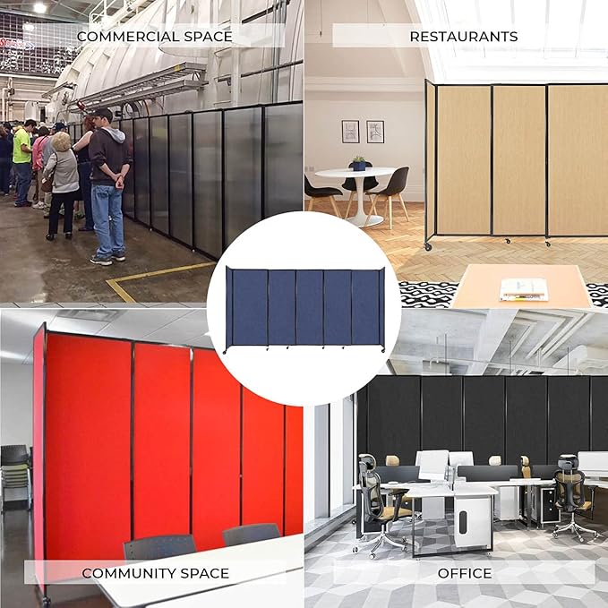 Versare Straightwall Sliding Portable Wall Partition | Freestanding Office Dividers | Locking Wheels | Temporary Room Separator | 11'3'' Wide x 6'10'' Tall Royal Blue Fabric Panels