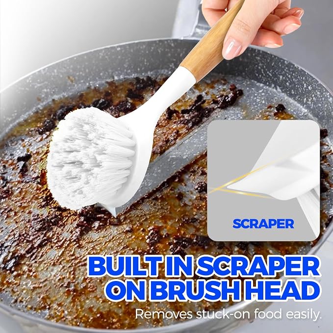 Holikme 3 Pack Dish Brush with Bamboo Handle Cleaning Brush, Pans and Vegetables - Image 4