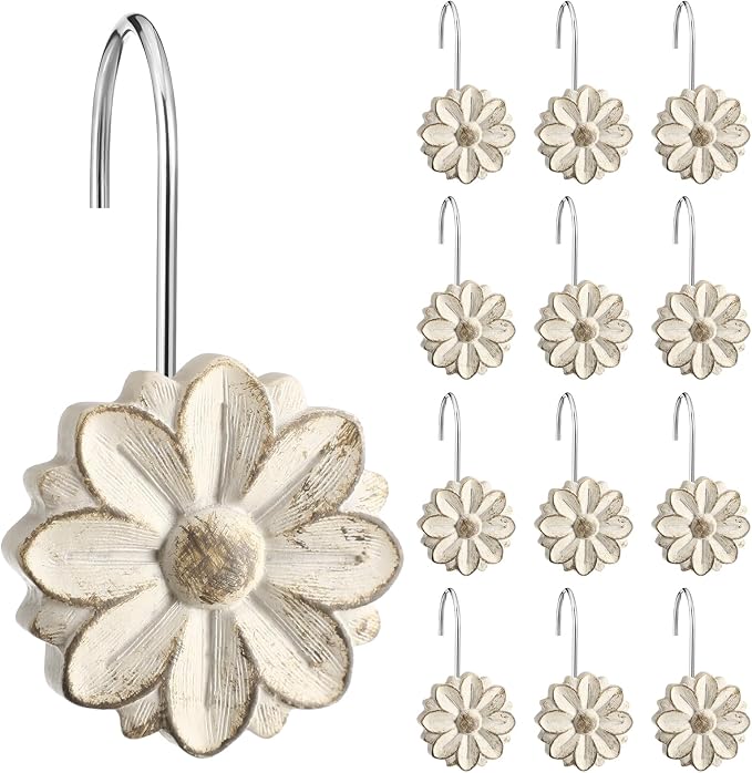 BreezeHug 12 Pcs Boho Shower Curtain Hooks Decorative Shower Curtain Hanger by Unknown