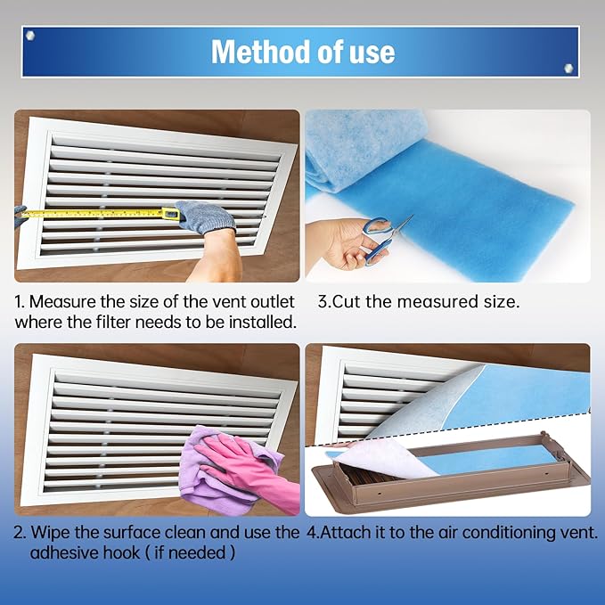 MERV 8 Triple Air Vent Filter, 12"X120" Cut to Size Air Filter Material, Blue & White Electrostatic Vent Filter Kit for Home Floor, Ceiling, Grilles, HVAC Vent, Compression Packing