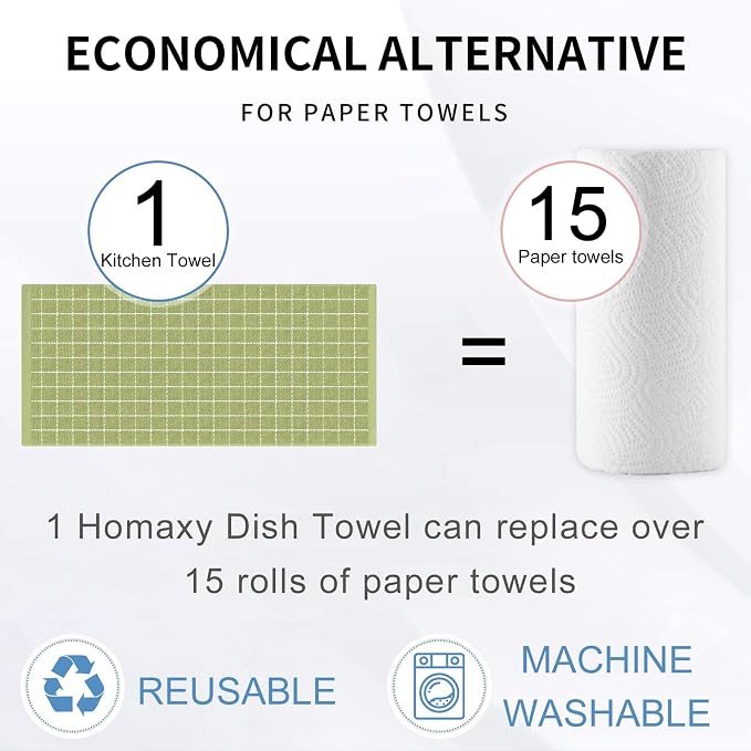 Homaxy 100% Cotton Terry Kitchen Towels, 12 Pack, Sage Green - Image 7