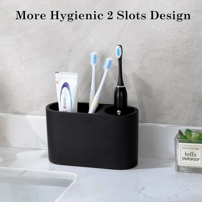 Luxspire 2 Slots Toothbrush and Toothpaste Holder, Matte Black | Resin - Image 3