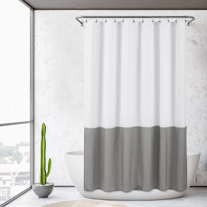 ALYVIA SPRING Waterproof Fabric Shower Curtain or Liner White/Grey - Image 6