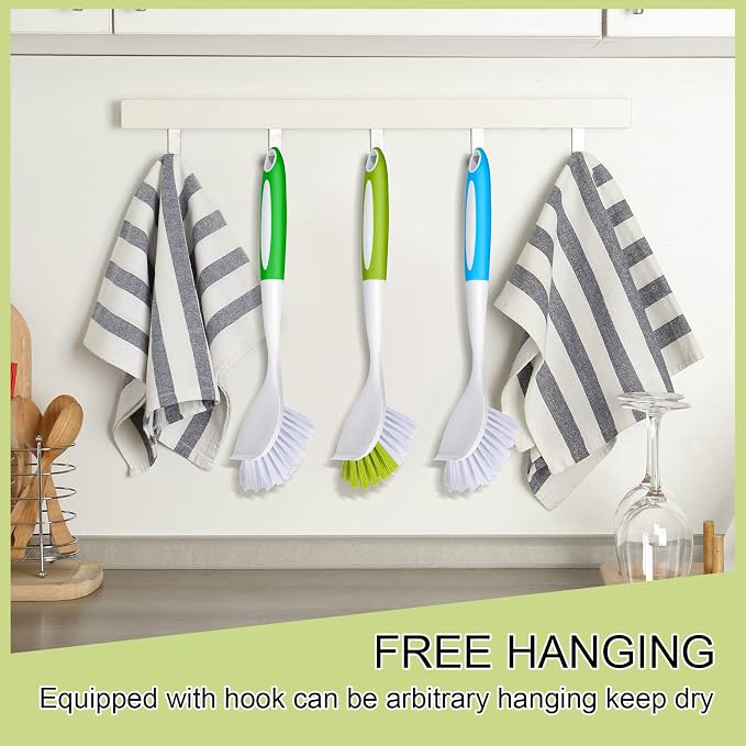 Didaey Dish Brush with Handle Kitchen Scrub Brush, 4 Colors, 11.02 x 3.15 x - Image 5