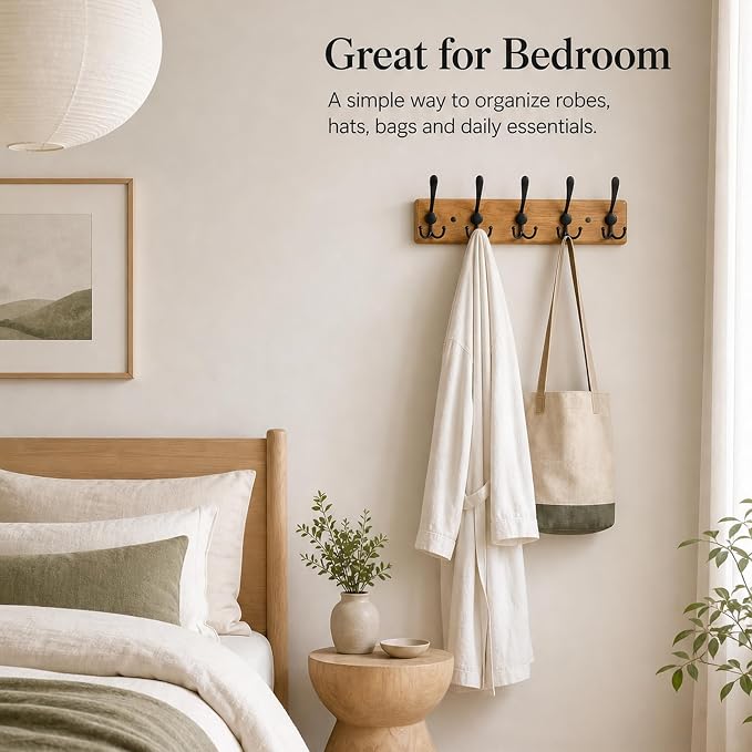 Solid Oak Wooden Coat Rack Wall Mount - Image 5
