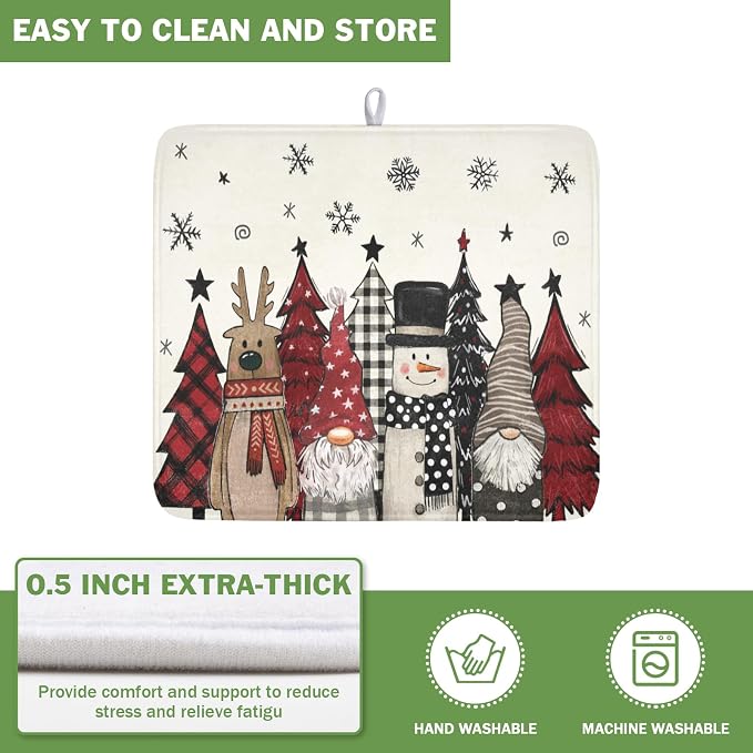 Giwawa Winter Snowman Gnome Dish Drying Mat Xmas Tree Dishes Pad 16"x18" - Image 5