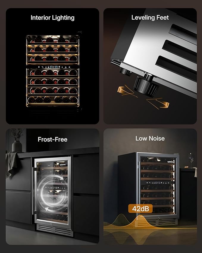 Upstreman 24 Inch Wine Fridge, 54 Bottles Dual Zone Wine Cooler Refrigerator, Small Built-in or Freestanding Wine Fridge with Stainless Steel Glass Door for Home, Office, or Kitchen, W54