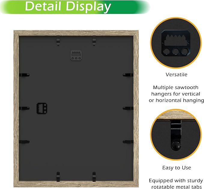 FrameWorks 11x14 Driftwood Wooden Shadow Box Frame – Soft Felt Back, Tempered Glass, and Included Elegant White Ball Push Pins