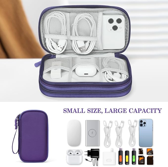 FYY Electronic Organizer, Travel Tech Pouch Bag, Cable Organizer Purple | Wrist - Image 6