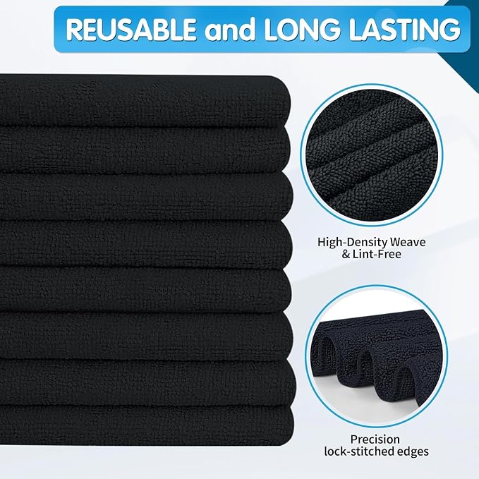 FIXSMITH Black Microfiber Cleaning Cloth -Pack of 24, Highly Absorbent Cleaning - Image 3