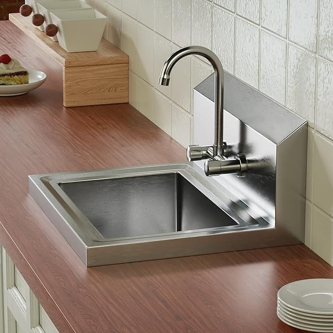 Bonnlo Upgraded Commercial Hand Wash Sink Stainless Steel Prep/ Bar Sinks - Wall Mount Utility Sink with Faucet, Heavy Duty Hand Washing Basin for Commercial Restaurant RV Kitchen, 17x 15 x 14