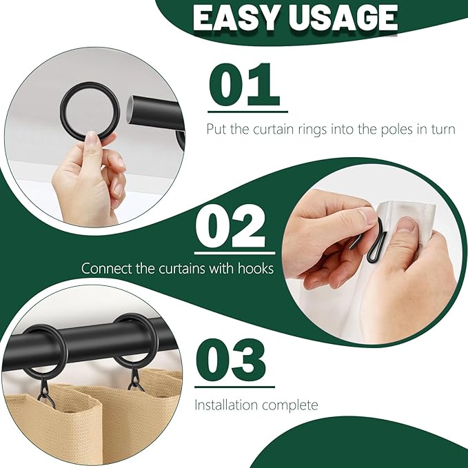 60Pcs 30mm Internal Diameter Curtain Rings and Curtain Drapery Pin Hooks | - Image 3