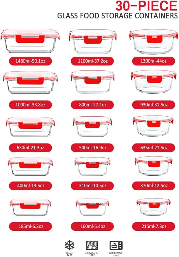 M MCIRCO 30 Piece Extra Large Glass Food Storage Containers - Image 2
