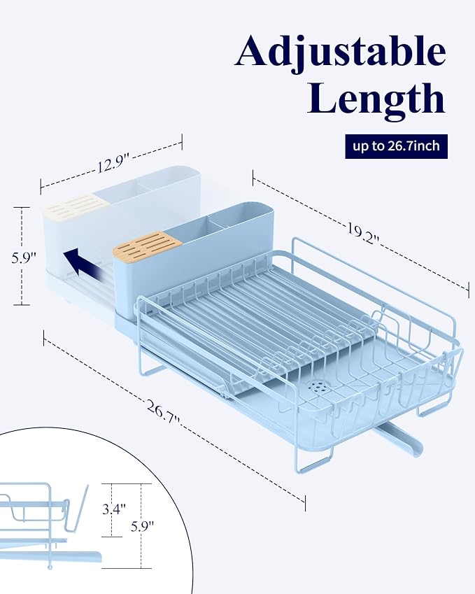 Kitsure Extendable Dish Drying Rack, 19.2"-26.7" L x 12.9" W, Anti-Rust Dish - Image 2