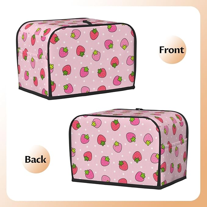 Pink Cute Strawberry 2 Slice Toaster Cover, Waterproof Toaster Dust Cover Bread Maker Protective For Small Kitchen Appliance Dining Room Home Table Decor Gifts