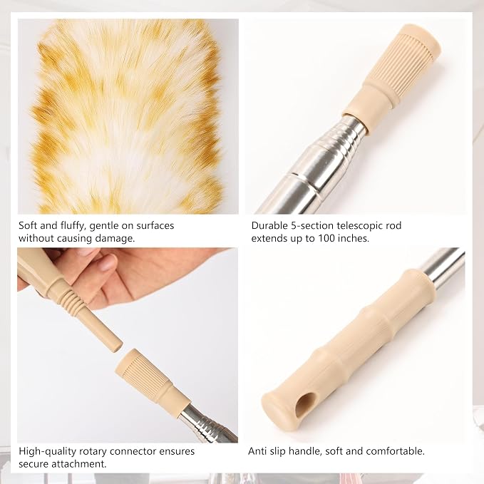 Lambswool Extendable Duster 32-98 Inch, Anti-Static Flexible Head, Stainless - Image 3