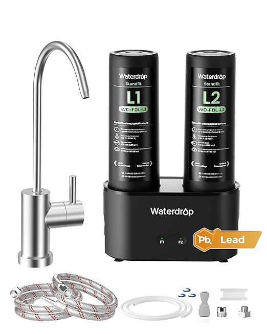 Waterdrop DLG-L Under Sink Water Filter, Life Indicator, Dual-Outlet Filtered by Waterdrop
