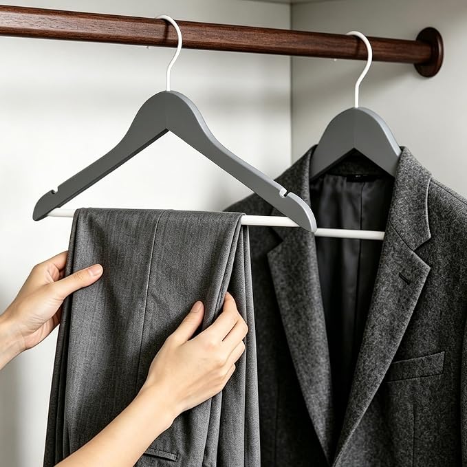 TOPIA HANGER Premium Wooden Hangers 30 Pack Grey/White Wood Hangers | Non-Slip - Image 2