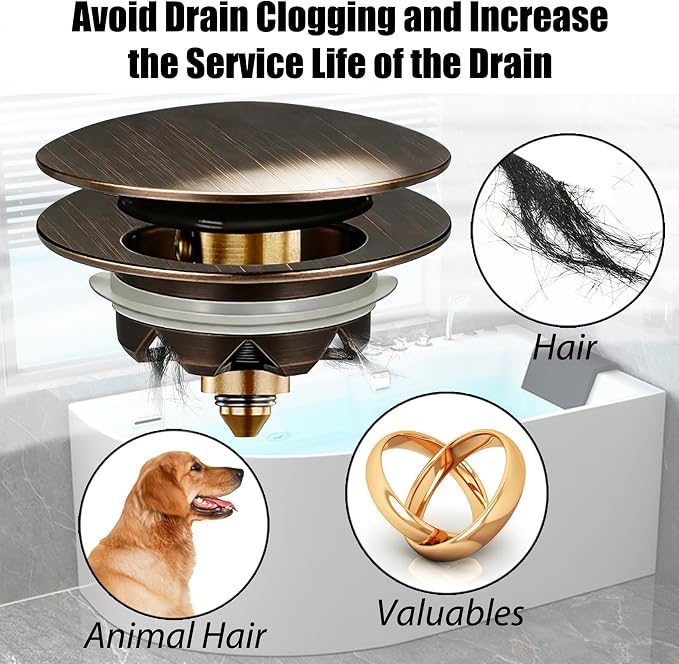 Anlige Bathtub Drain Stopper, Pop Up Tub Stopper and Cover, Bottom - Image 3