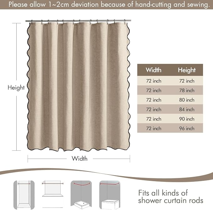 MIULEE Copper Brown Extra Long Scalloped Linen Shower Curtain 72x80 Inches - Image 6
