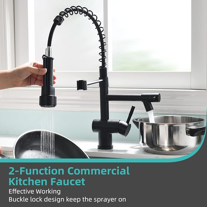 Commercial Faucet with Sprayer, Matte Black Kitchen Faucet Modern Single Handle - Image 2