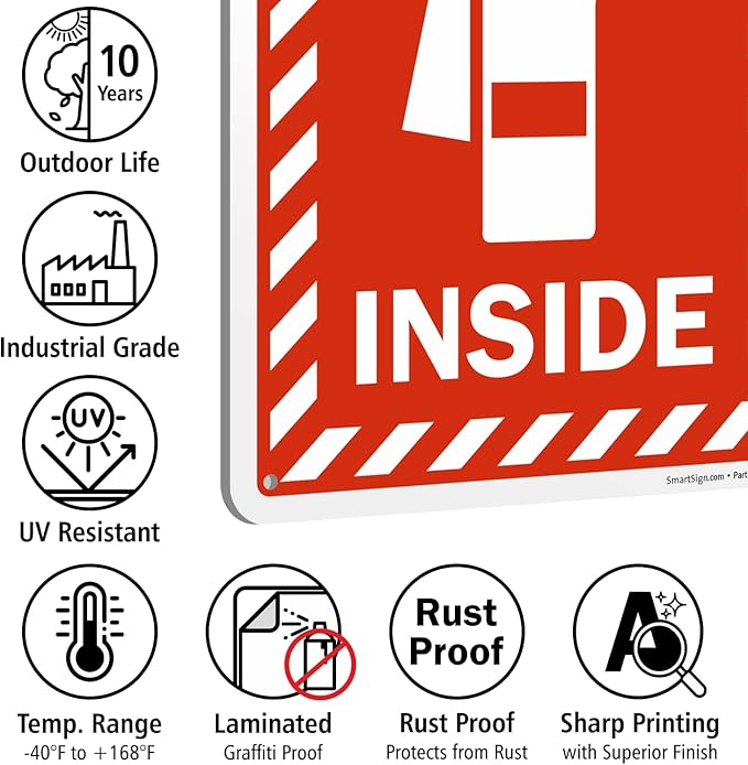 SmartSign 18 x 12 inch “Fire Extinguisher Inside” Metal Sign with Pre-cleared Holes, 63 mil Laminated Rustproof Aluminum, Red and white, Made in USA