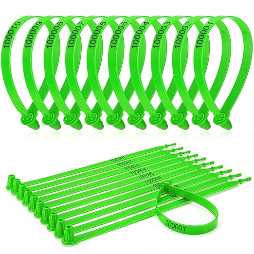 1000 Plastic Truck Door Seal Security Seals Tamper Evident Tite-Lock Security Tags Numbered Safty Disposable Locks for Trailer Logistics Transport Package Shipping (Green)