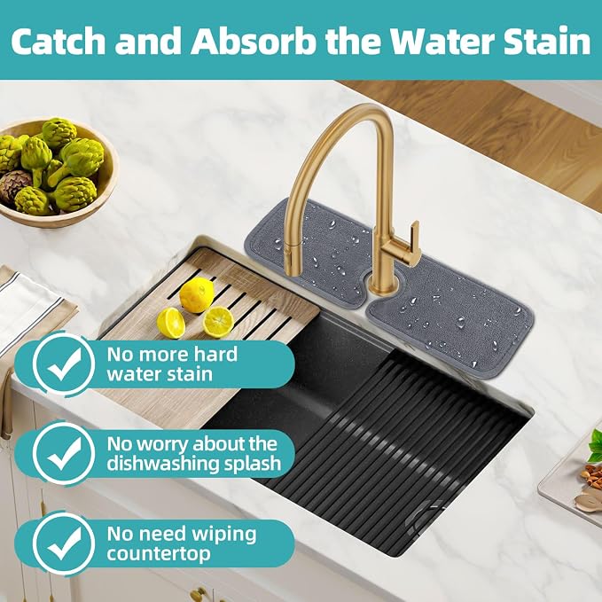 PoYang 2 Pack Faucet Mat for Kitchen Sink Splash Guard, Short 17.7x4.7 Inch | - Image 3