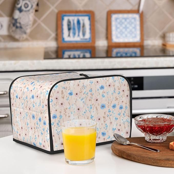 4 Slice Toaster Cover for Kitchen Wildflower Pattern Pastel Botanical Waterproof Dustproof Toaster Dust Cover with Side Pockets Decorative Universal Cover for Wide Slot Toasters Small Appliances