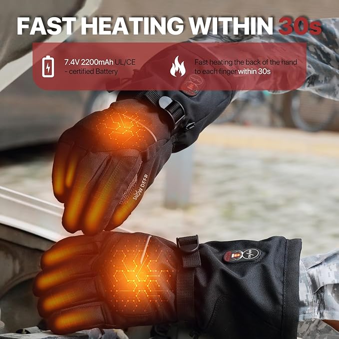 SNOW DEER Heated Gloves for Men Women - Rechargeable, Waterproof, Cut-Resistant with Touchscreen for Winter Outdoor Work Camping Warmer