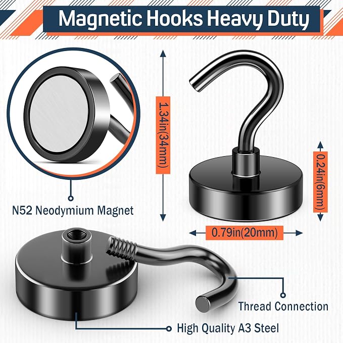 FINDMAG 50LB+ Magnetic Hooks for Cruise Cabins, 10 Pack Black Magnetic Hook - Image 7