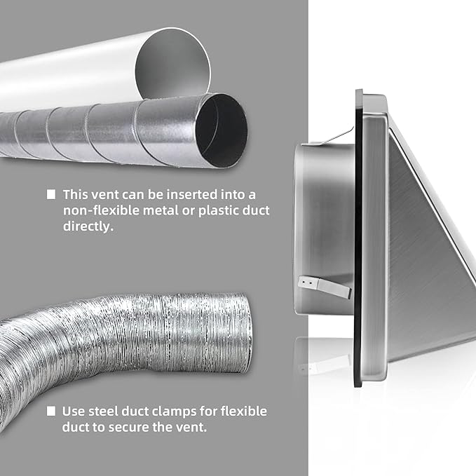 4 Inch Dryer Vent Cover Outside Stainless Steel Wall Vent with Removable Cover and Bird Screen Mesh