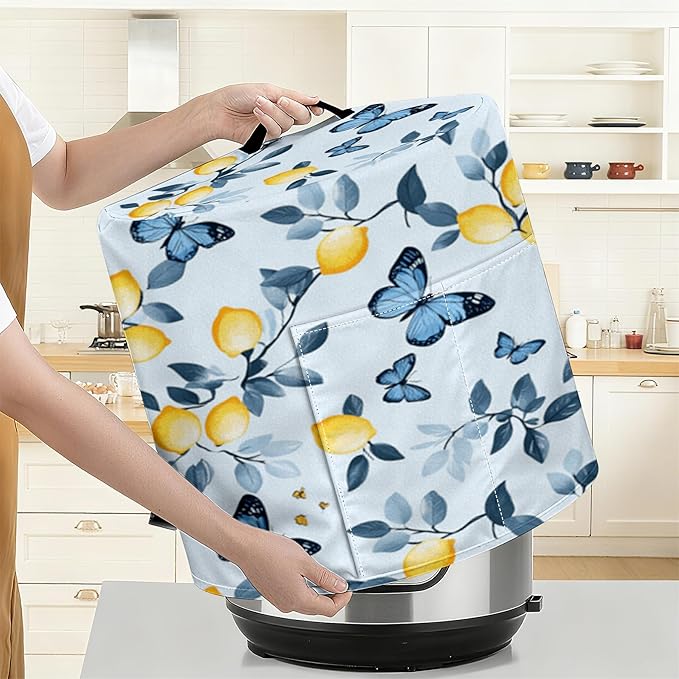 Kitchen Appliance Accessories Dust Cover for 3-6-8 Quart Instant Pot, Pressure Cooker, Air Fryer & Crock Pot,Decorative Appliance Cloth Cover with Top Handle & Storage Pockets (Blue, 3 Quart)