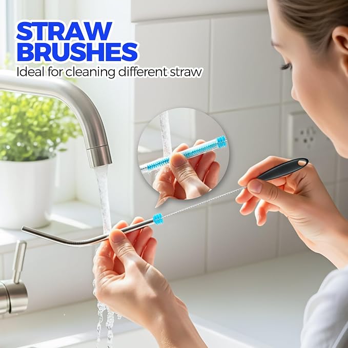 Holikme 4 Pack Bottle Brush 14.5" Long Handle Stainless Steel Brush, Straw - Image 3