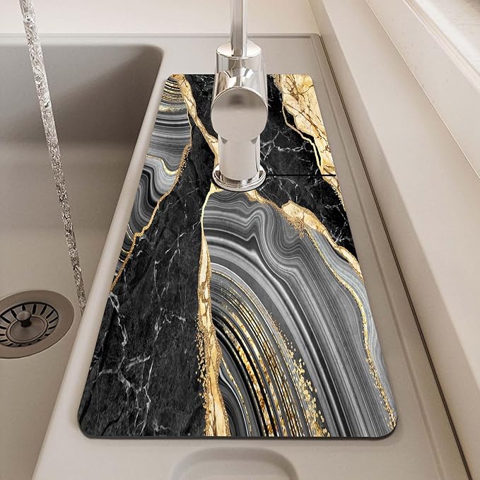 MCALK Marble Black Kitchen Sink Faucet Mat Splash Guard, Absorbent Quick-Dry - Image 7