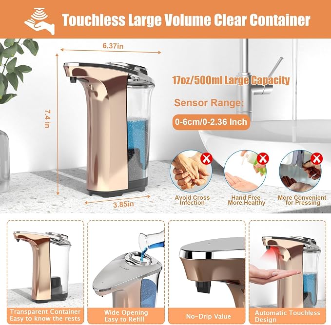 Automatic Soap Dispenser, 17oz Touchless Liquid Dish Soap Dispenser Kitchen | - Image 2