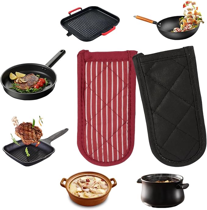4PCS Cast Iron Pan Handle Covers Sleeve Holders - Heat Resistant Cotton Pan Pot Handle Covers, Non-Slip Hot Handle Covers, Machine Washable Handle Mitts for BBQ and Baking Supplies