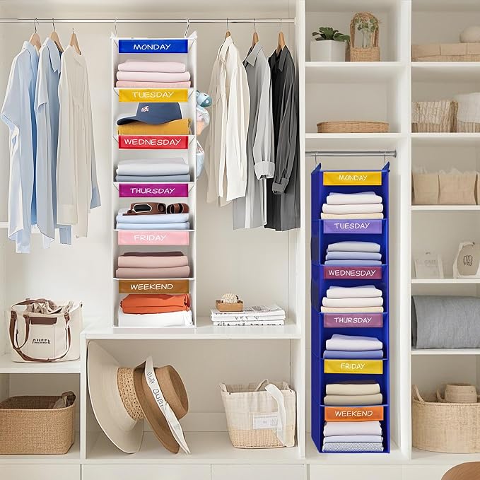 Weekly Clothes Organizer for Kids, 6-Shelf Hanging Closet Organizer - Image 8